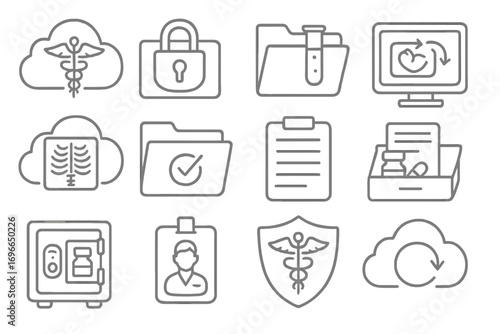 Medical and healthcare outline icon set. essential symbols for clinics and health apps