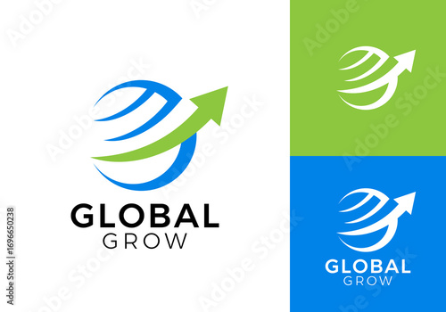 simple globe fast arrow logo design. abstract growth business finance icon vector concept
