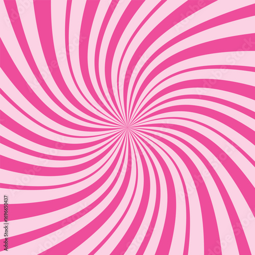 Pink abstract swirling radial background. Vector geometric background with stripes swirling around the center of the square.