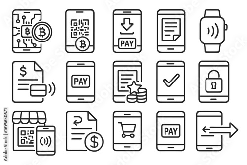 Finance, cryptocurrency line icon set. payment, transaction, security linear icons