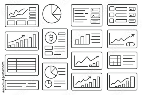 Finance and chart line icon set. financial analysis, graphs, statistics outline style