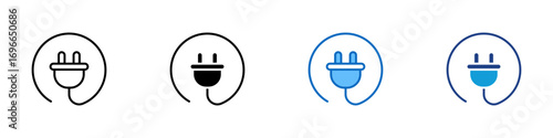 Electric Plug Multiple Style Icon Design Vector - Circular plug symbol representing electrical power access and energy source
