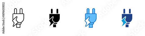 Power Plug Multiple Style Icon Design Vector - Electrical plug with energy bolt symbolizing connection and charge