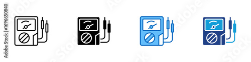 Power Meter Multiple Style Icon Design Vector - Electrical measurement device showing energy usage and monitoring performance