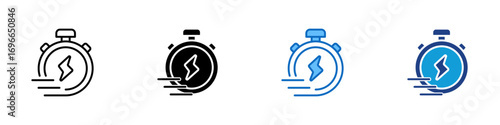 Power Timer Multiple Style Icon Design Vector - Stopwatch with lightning bolt symbol representing fast charging and energy efficiency