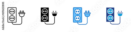 Power Outlet Multiple Style Icon Design Vector - Double wall outlet with plug showing electricity access and energy supply