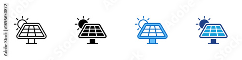 Solar Panel Multiple Style Icon Design Vector - Solar panel with sun representing renewable solar energy and electricity generation