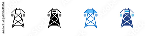 Power Tower Multiple Style Icon Design Vector - High-voltage transmission tower for distributing electricity across long distances