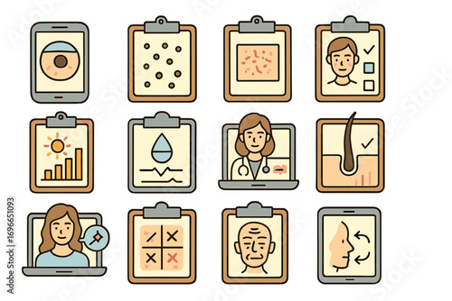 Dermatology, skincare flat icon set. medical, health, clinic icons flat collection