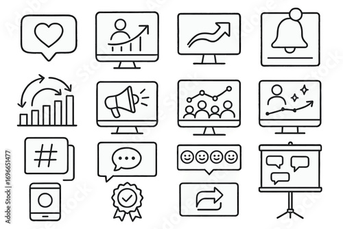 Business, marketing line icon set. analytics, communication tools collection in outline