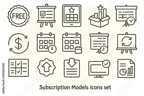 Subscription models line icon set. pricing, renew, payment icons outline collection