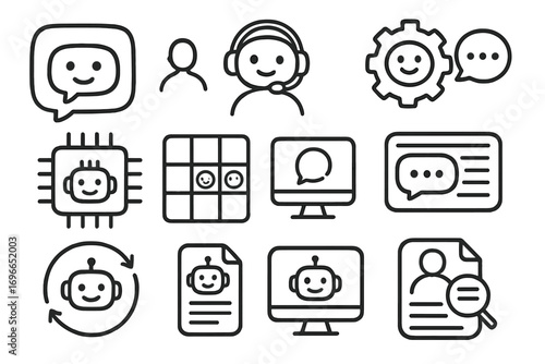 Communication, chatbot outline icon set. messaging, ai, support icons outline collection