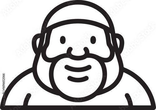 Minimalist Vector Graphic of a Cartoonish Male Character with a Hat and Beard