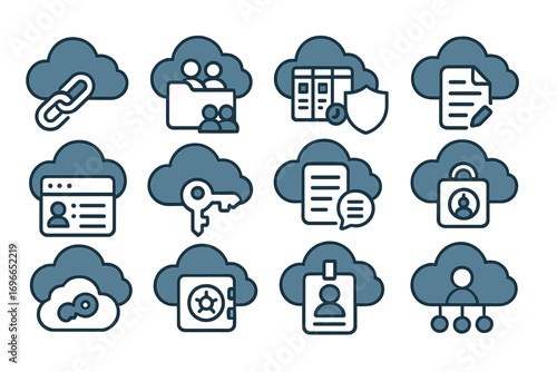 Cloud computing security line icon set. encryption, network safety graphics