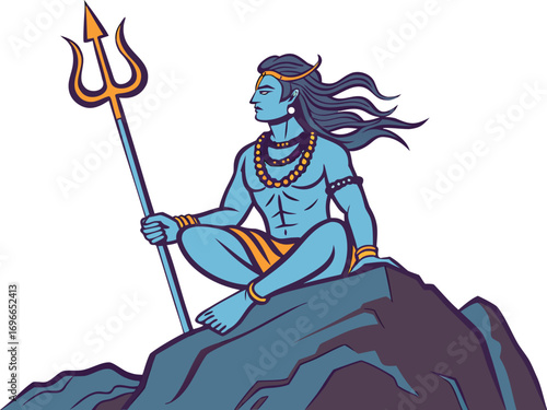 Lord Shiva Illustration Design. Detailed Shiva Shankar Creative Artwork. Lord Shiva Illustration with Trishul and Damru. Realistic Shiva Illustration for Hindu Mythology. Beautiful Shiva Shankar Art