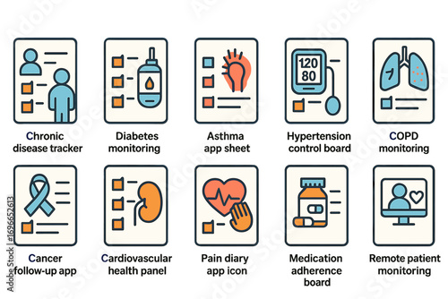 Healthcare management line icon set. medical, tracking, monitoring icons collection