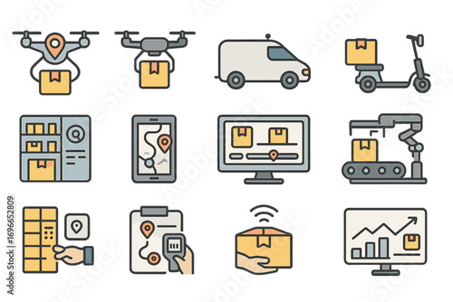 Delivery and logistics line icon set. transportation, package tracking, service icons