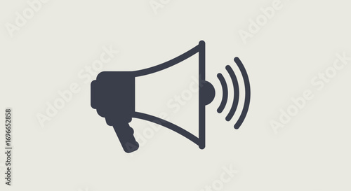 A dark silhouette of a megaphone broadcasting sound waves against a neutral, light background, representing a public announcement or alert.