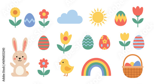 Cute pixel art easter icons celebration spring holiday elements