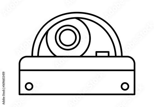 Hand drawn cute outline illustration of dome security camera. Flat vector smart optical cctv sticker line art doodle. Surveillance system icon. Spy or track cam. Maintaining law and order. Isolated.