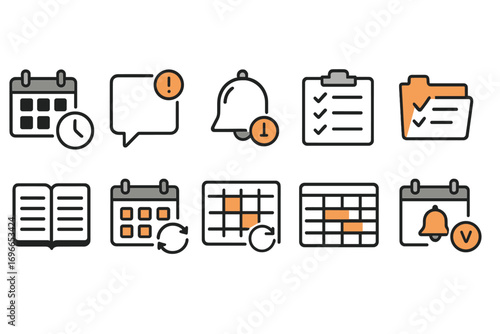 Calendar and notification icon set: versatile linear icons for organization