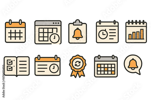 Calendar, schedule outline icon set. event, reminder planning icons collection