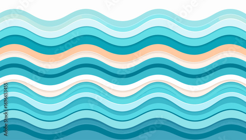 Seamless horizontal pattern of colorful sea waves in blue, teal, and sand tones, creating an abstract water background for design