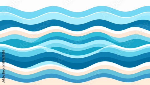 Stylized seamless pattern of abstract blue ocean waves, a modern graphic art illustration of sea surf and water currents