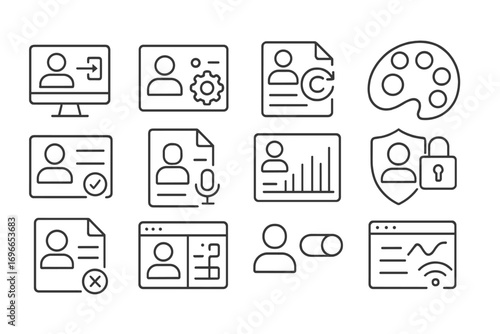 Technology access line icon set. devices, security, software icons in outline style