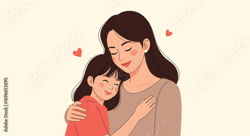 A mother's gentle embrace holding her cherished daughter close feeling true love