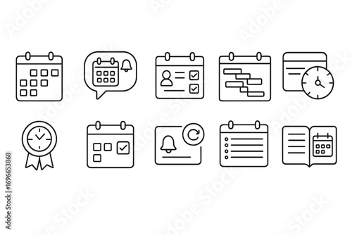 Calendar and planning outline icon set. schedule, reminder icons in line style
