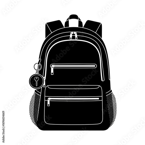 Black backpack with key charm and mesh pockets