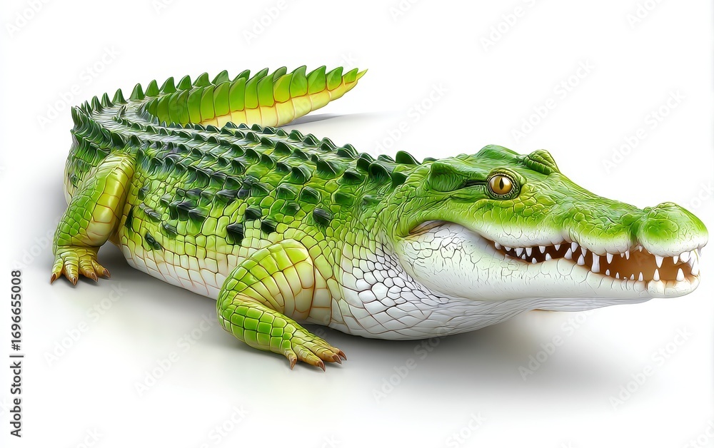 Naklejka premium Green Crocodile on White Background