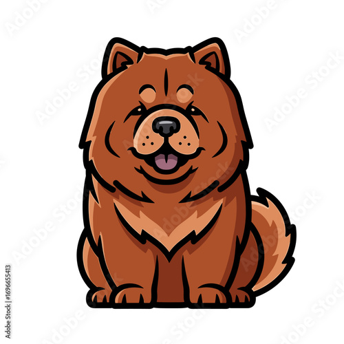 Cartoon illustration of a happy brown Chow Chow dog sitting.