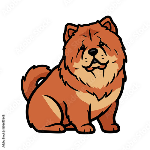 Cartoon illustration of a sitting, fluffy, reddish-brown Chow Chow dog.