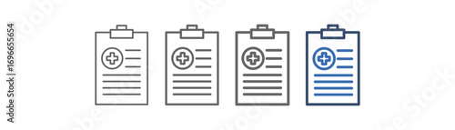 
outline icon set medical report with document design paper clip and plus sign