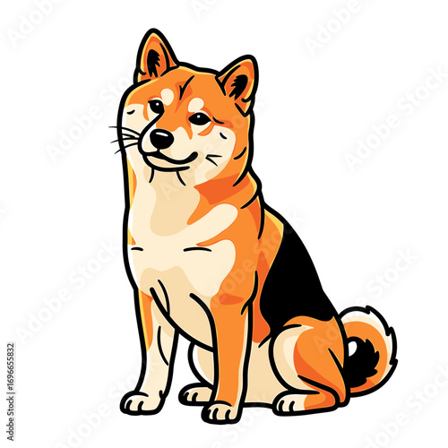 A cartoon Shiba Inu dog sitting, orange and black fur.