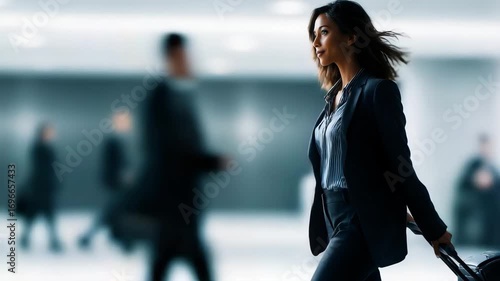 Businesswoman walking through an airport during a business trip