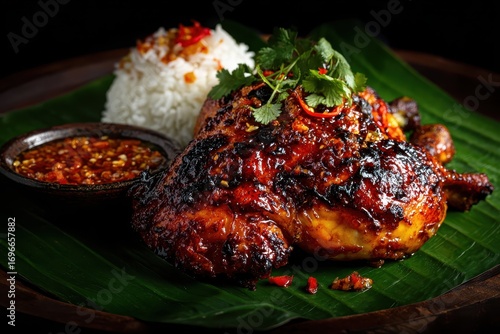 Delicious Indonesian Ayam Bakar Rice Dish.
