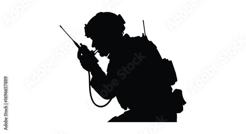 a soldier silhouette communicating via radio equipment