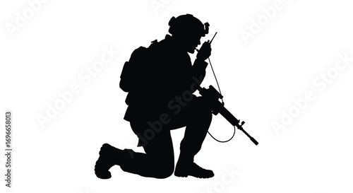 a soldier silhouette kneeling while holding a rifle