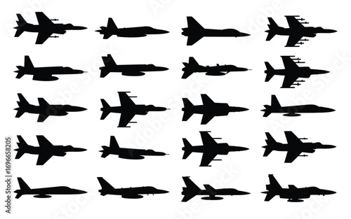 Vector art of a striking compilation of airplane silhouettes, meticulously arranged against an, creating a visually compelling pattern that embodies flight