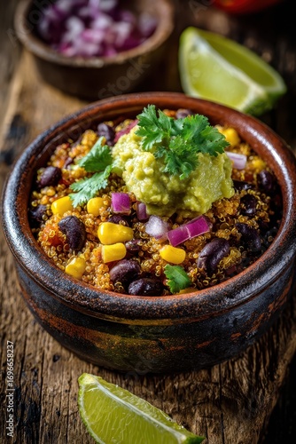 Delicious Quinoa Bowl with Black Beans and Corn.