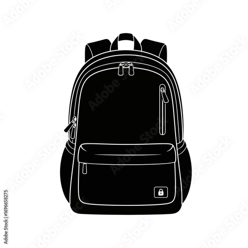 Black backpack with lock icon and zippers