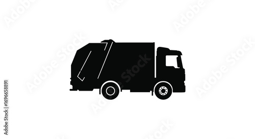a simple black silhouette of a garbage truck