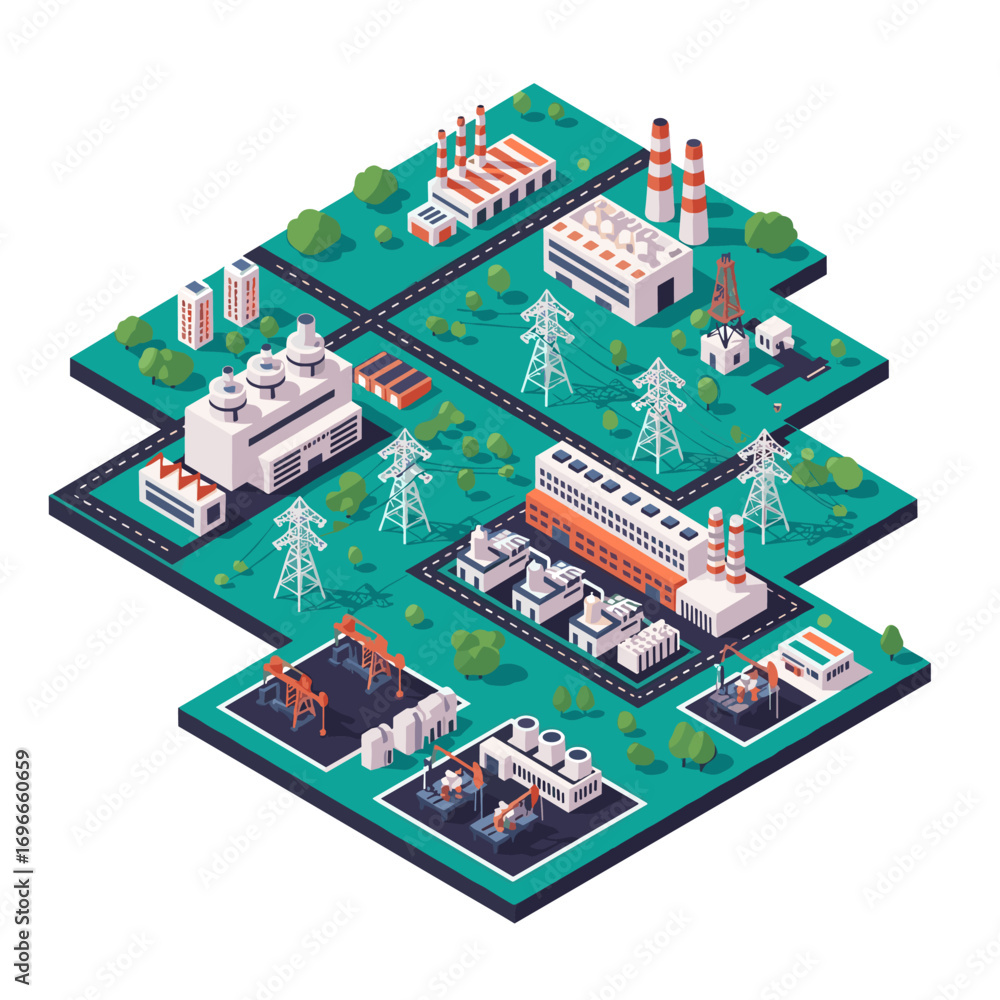 Obraz premium Modern industrial power generation facilities and infrastructure network visualization
