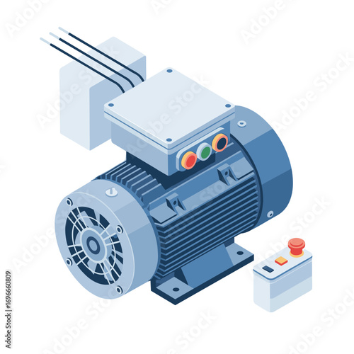 Industrial electric motor with control panel and wiring for power applications