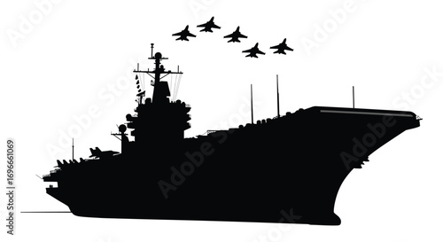 naval ship silhouette with fighter jets flying overhead