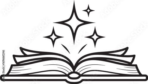 Open book with shining stars representing knowledge magic and imagination symbol of learning