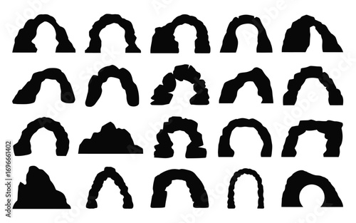 Vector art of collection of natural rock arches, showcasing the beauty and diversity of geological formations, perfect for illustrating natural wonders